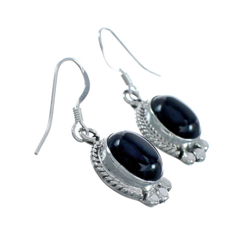 Navajo Onyx Sterling Silver Hook Dangle Earrings X10091